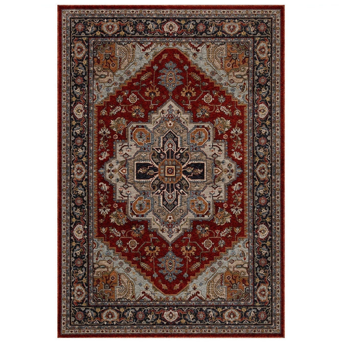 Sarouk 1144 R Traditional Persian Floral Medallion Border Soft-Touch Woven Polyester Flatweave Muted Red/Blue/Cream/Multicolour Rug-Oriental Weavers-Rug Love - The Most Loved Rug Store