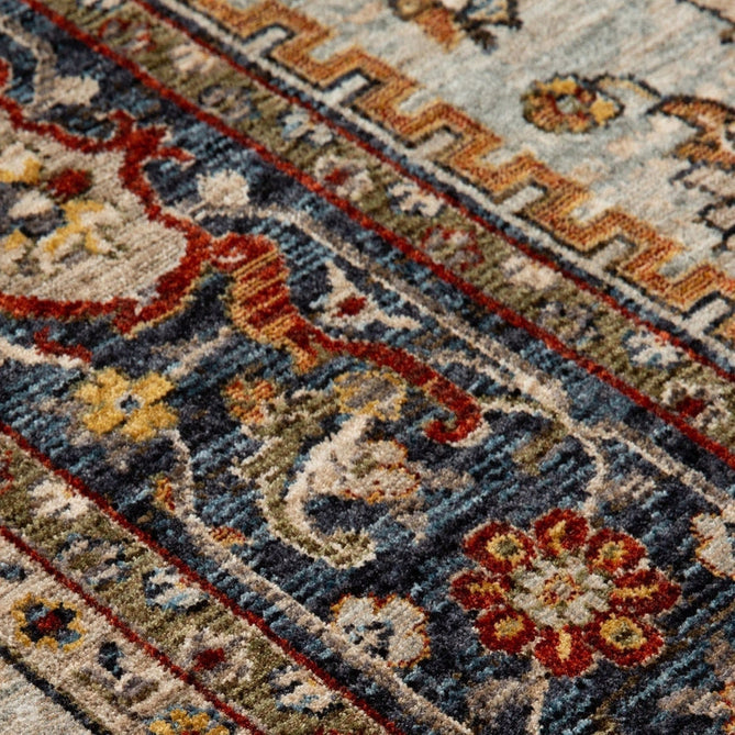 Sarouk 1144 W Traditional Persian Floral Medallion Border Soft-Touch Woven Polyester Flatweave Muted Blue/Cream/Red/Multicolour Rug-Oriental Weavers-Rug Love - The Most Loved Rug Store