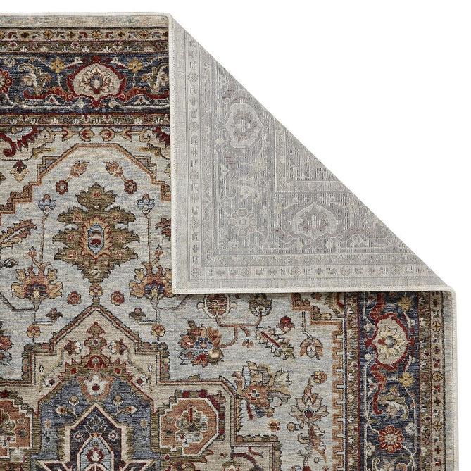 Sarouk 1144 W Traditional Persian Floral Medallion Border Soft-Touch Woven Polyester Flatweave Muted Blue/Cream/Red/Multicolour Rug-Oriental Weavers-Rug Love - The Most Loved Rug Store