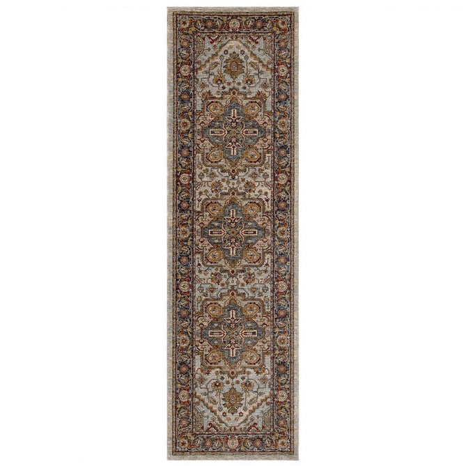 Sarouk 1144 W Traditional Persian Floral Medallion Border Soft-Touch Woven Polyester Flatweave Muted Blue/Cream/Red/Multicolour Rug-Oriental Weavers-Rug Love - The Most Loved Rug Store