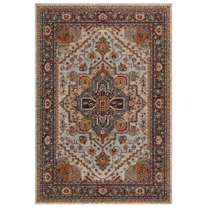 Sarouk 1144 W Traditional Persian Floral Medallion Border Soft-Touch Woven Polyester Flatweave Muted Blue/Cream/Red/Multicolour Rug-Oriental Weavers-Rug Love - The Most Loved Rug Store