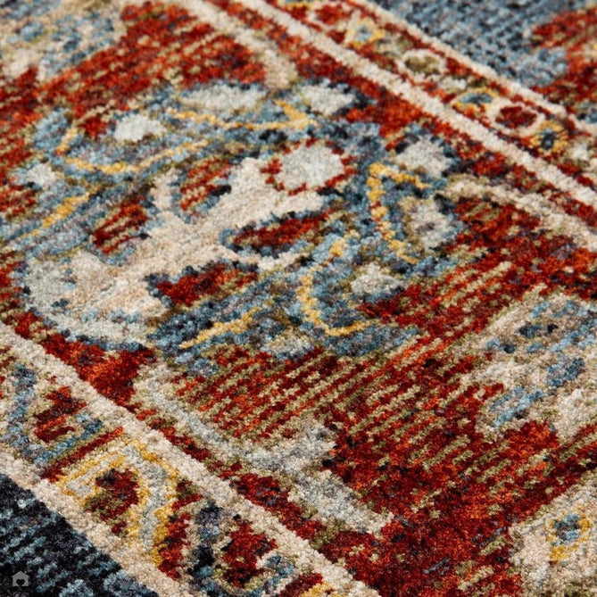 Sarouk 5096 B Traditional Persian Floral Medallion Border Soft-Touch Woven Polyester Flatweave Muted Blue/Red/Cream/Multicolour Rug-Oriental Weavers-Rug Love - The Most Loved Rug Store