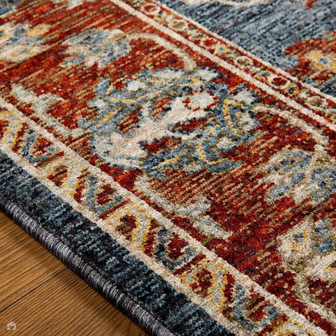 Sarouk 5096 B Traditional Persian Floral Medallion Border Soft-Touch Woven Polyester Flatweave Muted Blue/Red/Cream/Multicolour Rug-Oriental Weavers-Rug Love - The Most Loved Rug Store