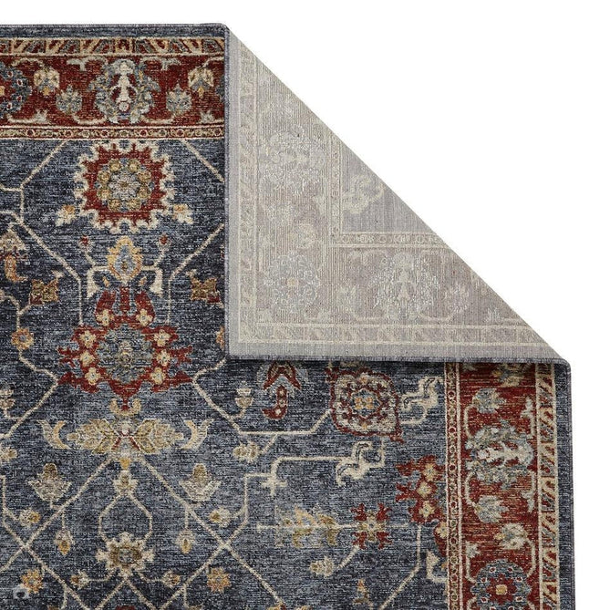 Sarouk 5096 B Traditional Persian Floral Medallion Border Soft-Touch Woven Polyester Flatweave Muted Blue/Red/Cream/Multicolour Rug-Oriental Weavers-Rug Love - The Most Loved Rug Store