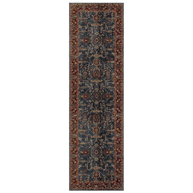 Sarouk 5096 B Traditional Persian Floral Medallion Border Soft-Touch Woven Polyester Flatweave Muted Blue/Red/Cream/Multicolour Rug-Oriental Weavers-Rug Love - The Most Loved Rug Store