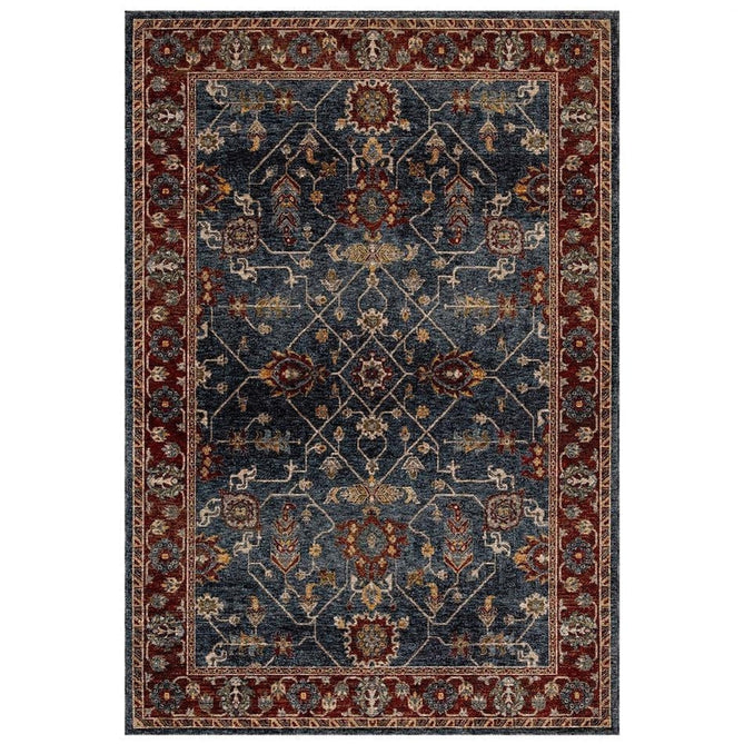 Sarouk 5096 B Traditional Persian Floral Medallion Border Soft-Touch Woven Polyester Flatweave Muted Blue/Red/Cream/Multicolour Rug-Oriental Weavers-Rug Love - The Most Loved Rug Store