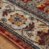 Sarouk 53 R Traditional Persian Floral Medallion Border Soft-Touch Woven Polyester Flatweave Muted Red/Brown/Grey/Rust/Blue/Cream/Multicolour Rug