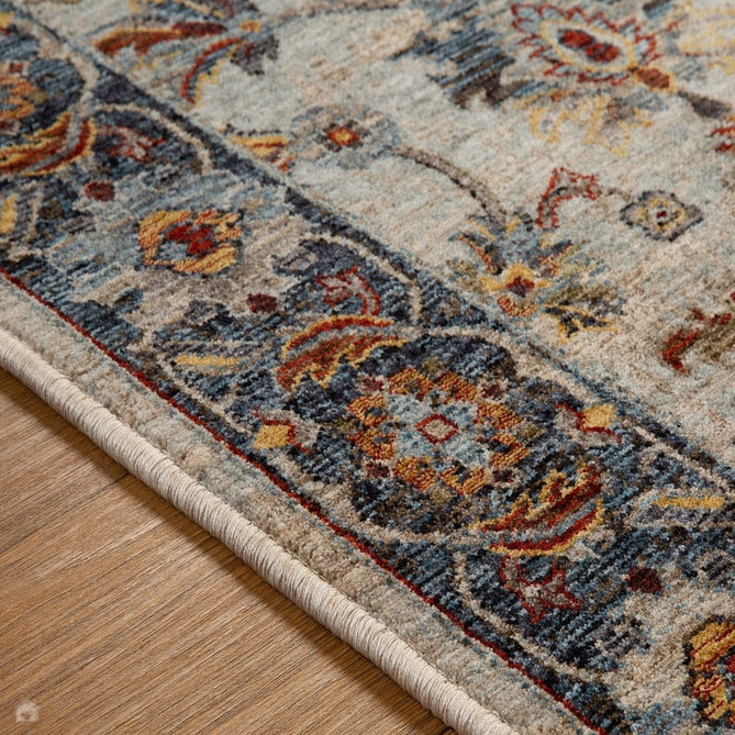 Sarouk 53 X Traditional Persian Floral Medallion Border Soft-Touch Woven Polyester Flatweave Muted Blue/Cream/Grey/Red/Multicolour Rug-Oriental Weavers-Rug Love - The Most Loved Rug Store