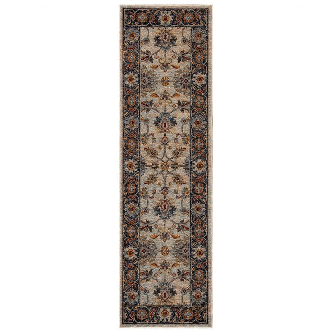 Sarouk 53 X Traditional Persian Floral Medallion Border Soft-Touch Woven Polyester Flatweave Muted Blue/Cream/Grey/Red/Multicolour Rug-Oriental Weavers-Rug Love - The Most Loved Rug Store