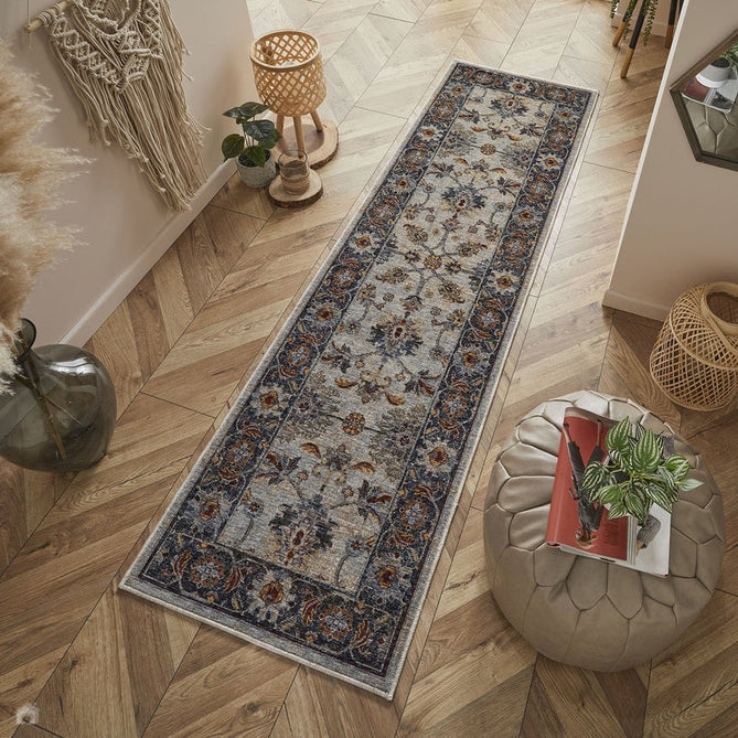 Sarouk 53 X Traditional Persian Floral Medallion Border Soft-Touch Woven Polyester Flatweave Muted Blue/Cream/Grey/Red/Multicolour Rug-Oriental Weavers-Rug Love - The Most Loved Rug Store