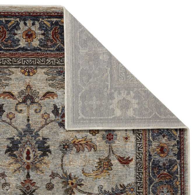 Sarouk 53 X Traditional Persian Floral Medallion Border Soft-Touch Woven Polyester Flatweave Muted Blue/Cream/Grey/Red/Multicolour Rug-Oriental Weavers-Rug Love - The Most Loved Rug Store