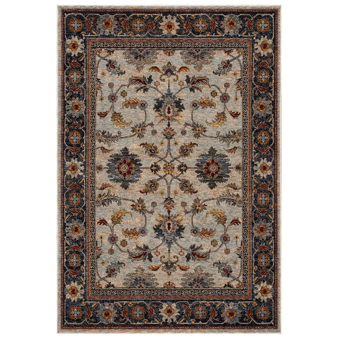 Sarouk 53 X Traditional Persian Floral Medallion Border Soft-Touch Woven Polyester Flatweave Muted Blue/Cream/Grey/Red/Multicolour Rug-Oriental Weavers-Rug Love - The Most Loved Rug Store