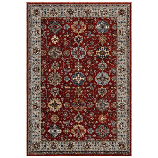 Sarouk 561 C Traditional Persian Floral Medallion Border Soft-Touch Woven Polyester Flatweave Muted Red/Blue/Cream/Grey/Multicolour Rug-Oriental Weavers-Rug Love - The Most Loved Rug Store