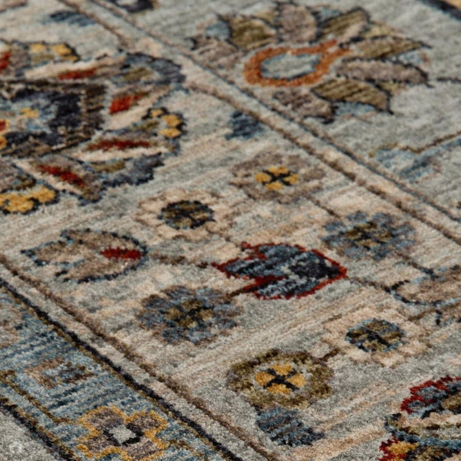 Sarouk 561 W Traditional Persian Floral Medallion Border Soft-Touch Woven Polyester Flatweave Muted Blue/Cream/Grey/Multicolour Rug-Oriental Weavers-Rug Love - The Most Loved Rug Store