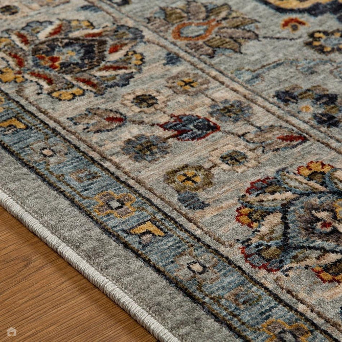 Sarouk 561 W Traditional Persian Floral Medallion Border Soft-Touch Woven Polyester Flatweave Muted Blue/Cream/Grey/Multicolour Rug-Oriental Weavers-Rug Love - The Most Loved Rug Store