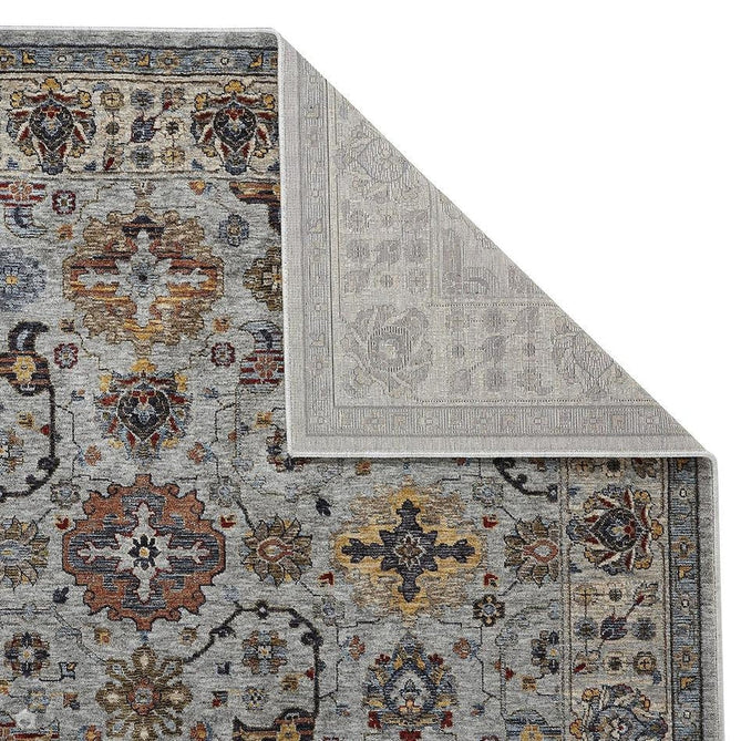 Sarouk 561 W Traditional Persian Floral Medallion Border Soft-Touch Woven Polyester Flatweave Muted Blue/Cream/Grey/Multicolour Rug-Oriental Weavers-Rug Love - The Most Loved Rug Store