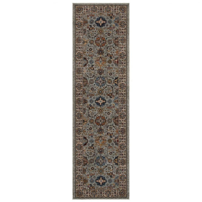 Sarouk 561 W Traditional Persian Floral Medallion Border Soft-Touch Woven Polyester Flatweave Muted Blue/Cream/Grey/Multicolour Rug-Oriental Weavers-Rug Love - The Most Loved Rug Store