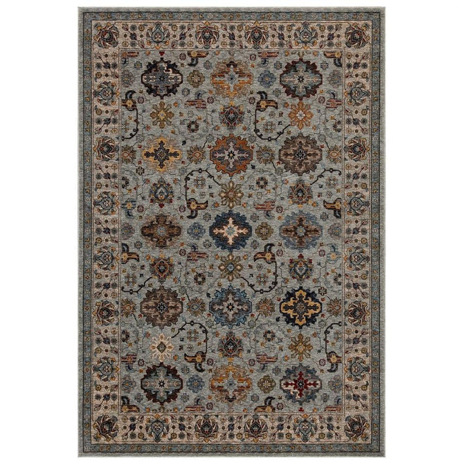 Sarouk 561 W Traditional Persian Floral Medallion Border Soft-Touch Woven Polyester Flatweave Muted Blue/Cream/Grey/Multicolour Rug-Oriental Weavers-Rug Love - The Most Loved Rug Store