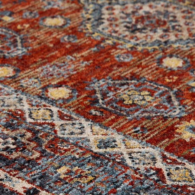 Sarouk 8022 E Traditional Persian Floral Medallion Border Soft-Touch Woven Polyester Flatweave Muted Red/Blue/Cream/Multicolour Rug-Oriental Weavers-Rug Love - The Most Loved Rug Store