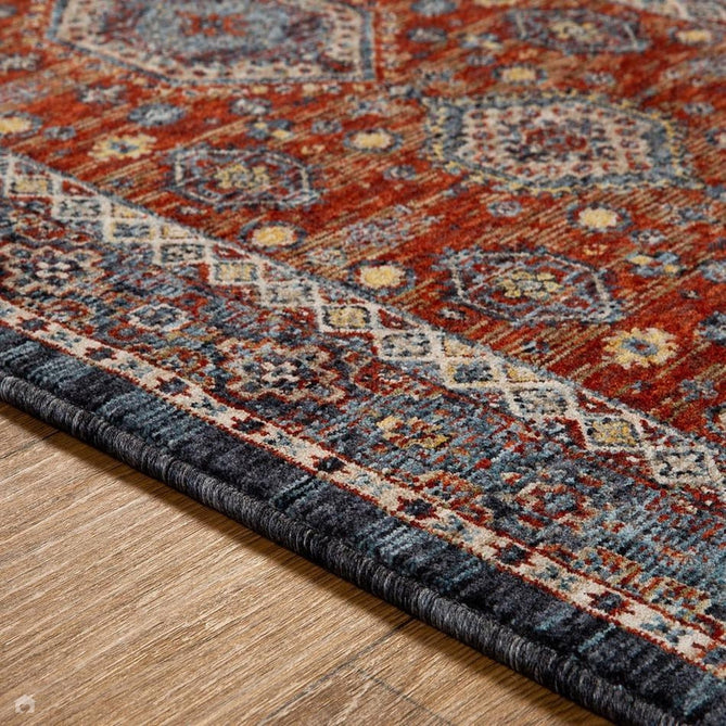 Sarouk 8022 E Traditional Persian Floral Medallion Border Soft-Touch Woven Polyester Flatweave Muted Red/Blue/Cream/Multicolour Rug-Oriental Weavers-Rug Love - The Most Loved Rug Store