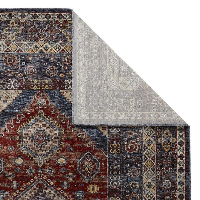 Sarouk 8022 E Traditional Persian Floral Medallion Border Soft-Touch Woven Polyester Flatweave Muted Red/Blue/Cream/Multicolour Rug-Oriental Weavers-Rug Love - The Most Loved Rug Store