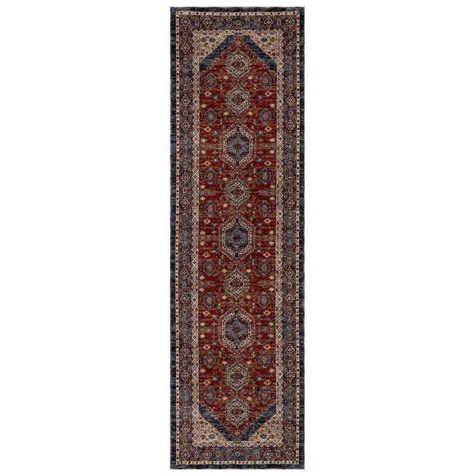 Sarouk 8022 E Traditional Persian Floral Medallion Border Soft-Touch Woven Polyester Flatweave Muted Red/Blue/Cream/Multicolour Rug-Oriental Weavers-Rug Love - The Most Loved Rug Store