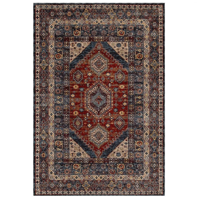 Sarouk 8022 E Traditional Persian Floral Medallion Border Soft-Touch Woven Polyester Flatweave Muted Red/Blue/Cream/Multicolour Rug-Oriental Weavers-Rug Love - The Most Loved Rug Store