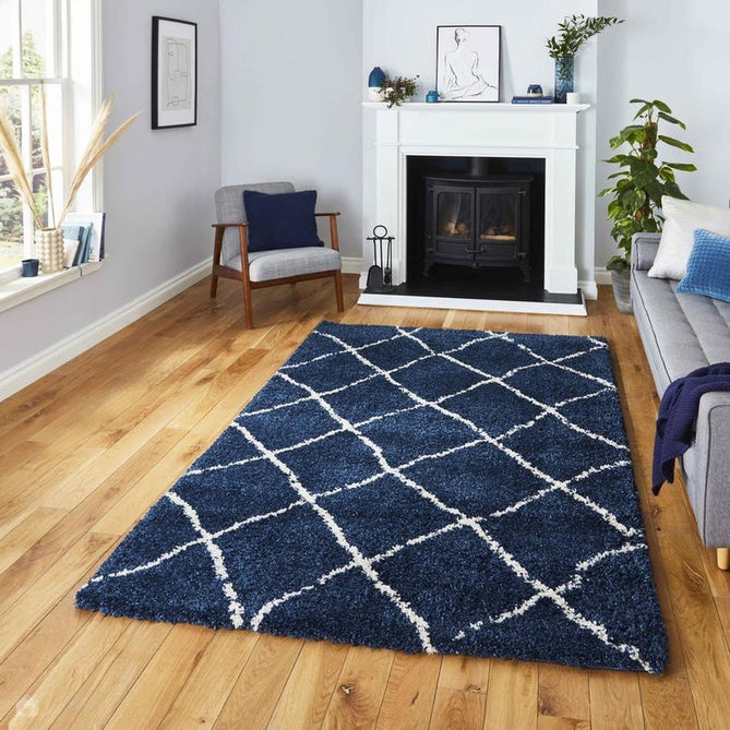 Scandi Berber G257 Modern Moroccan Berber Soft Plush Boho Shaggy Navy/Cream Rug-Think Rugs-Rug Love - The Most Loved Rug Store