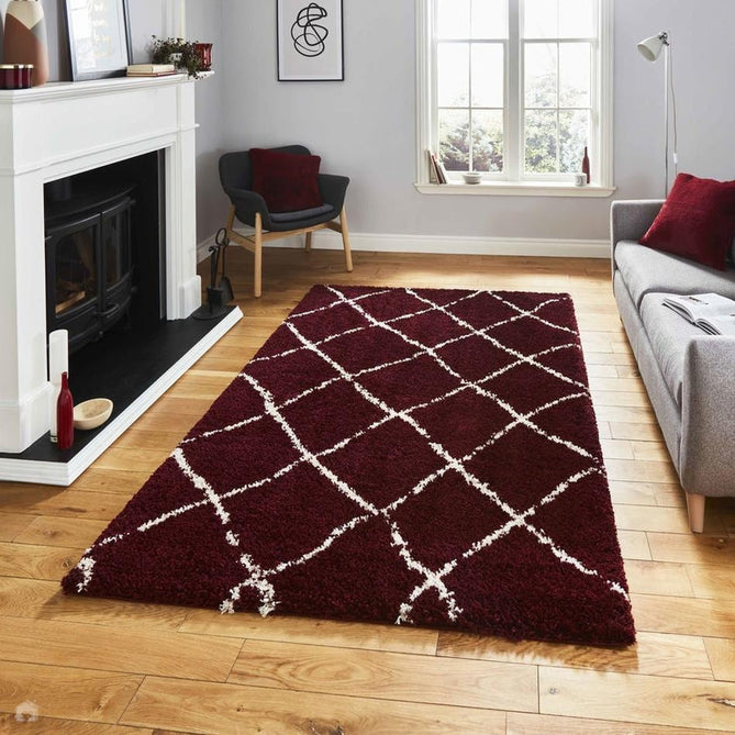 Scandi Berber G257 Modern Moroccan Berber Soft Plush Boho Shaggy Red/Cream Rug-Think Rugs-Rug Love - The Most Loved Rug Store