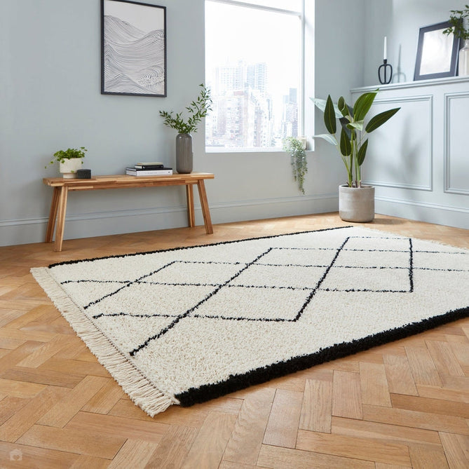 Scandi-Boho RL06 Modern Moroccan Berber Soft Plush Shaggy White/Black Rug-Rug Love Exclusive-Rug Love - The Most Loved Rug Store