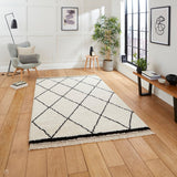 Scandi-Boho RL07 Modern Moroccan Berber Soft Plush Shaggy White/Black Rug