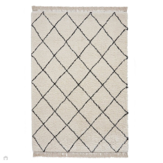 Scandi-Boho RL10 Modern Moroccan Berber Soft Plush Shaggy White/Black Rug 160 x 230 cm-Shop Returns-Rug Love - The Most Loved Rug Store