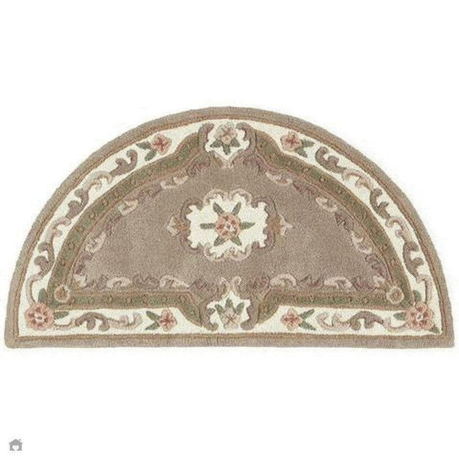 Buy Origins Shensi Traditional Floral Aubusson Medallion Border Oriental Chinese Style Hand-Carved Hi-Low Textured Wool Beige/Brown Semi-Circle Half Moon Hearth Rug Lowest Price | Rug Love