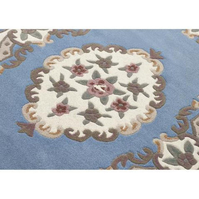 Shensi Traditional Floral Aubusson Medallion Border Oriental Chinese Style Hand-Carved Hi-Low Textured Wool Blue Rug-Origins-Rug Love - The Most Loved Rug Store