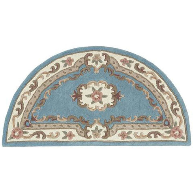 Shensi Traditional Floral Aubusson Medallion Border Oriental Chinese Style Hand-Carved Hi-Low Textured Wool Blue Rug-Origins-Rug Love - The Most Loved Rug Store