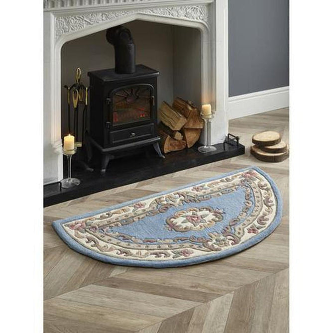 Shensi Traditional Floral Aubusson Medallion Border Oriental Chinese Style Hand-Carved Hi-Low Textured Wool Blue Rug-Origins-Rug Love - The Most Loved Rug Store