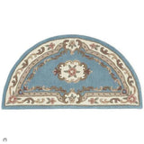 Shensi Traditional Floral Aubusson Medallion Border Oriental Chinese Style Hand-Carved Hi-Low Textured Wool Blue Semi-Circle Half Moon Hearth Rug