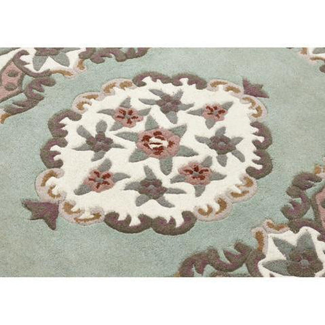 Shensi Traditional Floral Aubusson Medallion Border Oriental Chinese Style Hand-Carved Hi-Low Textured Wool Green Rug-Origins-Rug Love - The Most Loved Rug Store