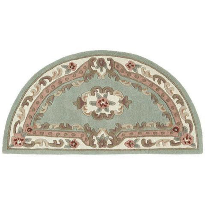 Shensi Traditional Floral Aubusson Medallion Border Oriental Chinese Style Hand-Carved Hi-Low Textured Wool Green Rug-Origins-Rug Love - The Most Loved Rug Store