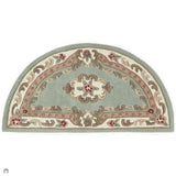 Shensi Traditional Floral Aubusson Medallion Border Oriental Chinese Style Hand-Carved Hi-Low Textured Wool Green Semi-Circle Half Moon Hearth Rug