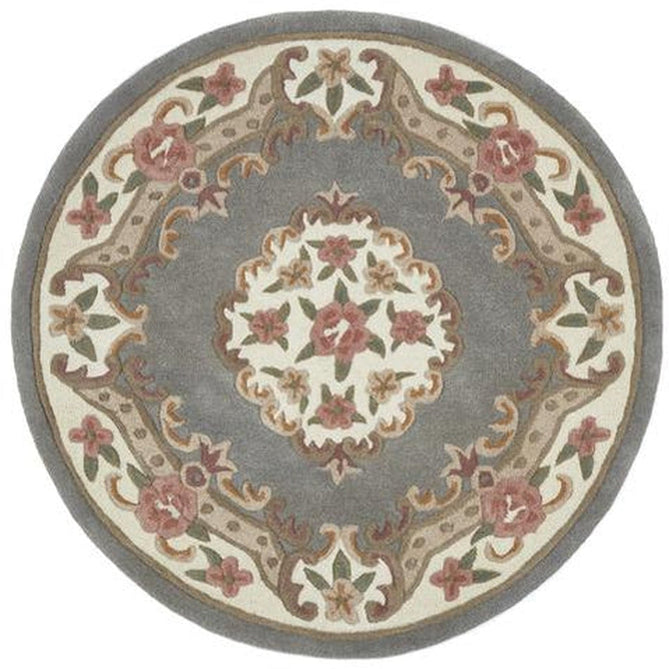 Shensi Traditional Floral Aubusson Medallion Border Oriental Chinese Style Hand-Carved Hi-Low Textured Wool Grey Rug-Origins-Rug Love - The Most Loved Rug Store