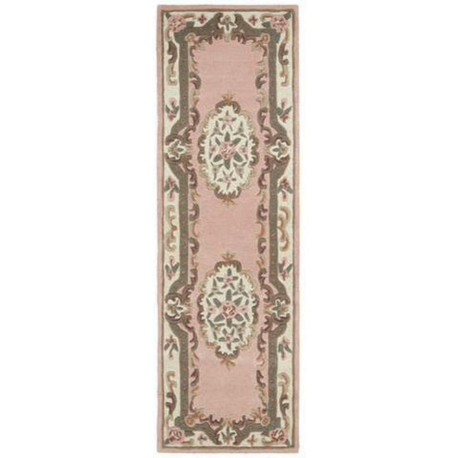 Shensi Traditional Floral Aubusson Medallion Border Oriental Chinese Style Hand-Carved Hi-Low Textured Wool Pink Rug-Origins-Rug Love - The Most Loved Rug Store