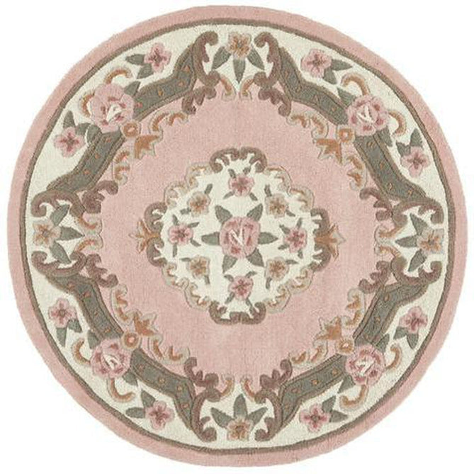 Shensi Traditional Floral Aubusson Medallion Border Oriental Chinese Style Hand-Carved Hi-Low Textured Wool Pink Rug-Origins-Rug Love - The Most Loved Rug Store