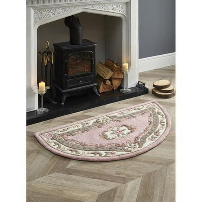 Shensi Traditional Floral Aubusson Medallion Border Oriental Chinese Style Hand-Carved Hi-Low Textured Wool Pink Rug-Origins-Rug Love - The Most Loved Rug Store