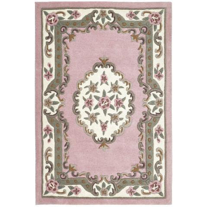 Shensi Traditional Floral Aubusson Medallion Border Oriental Chinese Style Hand-Carved Hi-Low Textured Wool Pink Rug-Origins-Rug Love - The Most Loved Rug Store