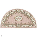 Shensi Traditional Floral Aubusson Medallion Border Oriental Chinese Style Hand-Carved Hi-Low Textured Wool Pink Semi-Circle Half Moon Hearth Rug