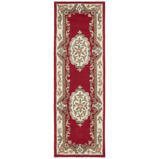 Shensi Traditional Floral Aubusson Medallion Border Oriental Chinese Style Hand-Carved Hi-Low Textured Wool Wine Rug-Origins-Rug Love - The Most Loved Rug Store