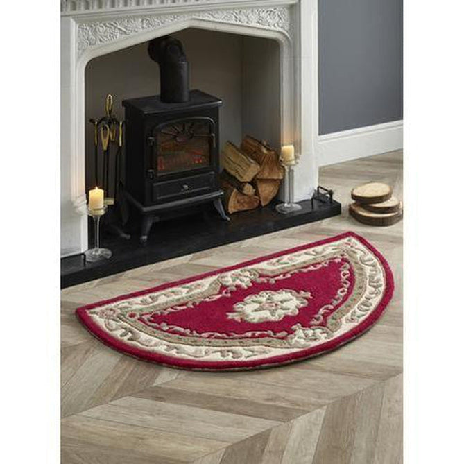 Shensi Traditional Floral Aubusson Medallion Border Oriental Chinese Style Hand-Carved Hi-Low Textured Wool Wine Rug-Origins-Rug Love - The Most Loved Rug Store