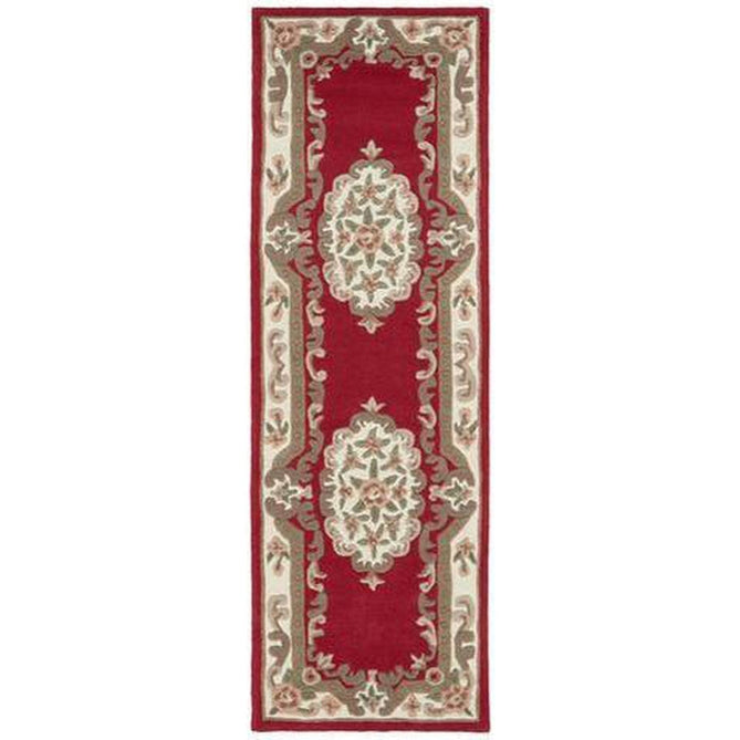 Shensi Traditional Floral Aubusson Medallion Border Oriental Chinese Style Hand-Carved Hi-Low Textured Wool Wine Runner-Origins-Rug Love - The Most Loved Rug Store