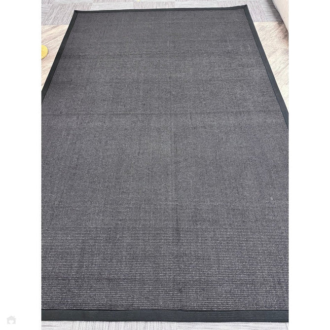 Sisal Cotton Border Plain Natural Fibre Ribbed Textured Flatweave Black/Grey Rug-Asiatic Carpets-Rug Love - The Most Loved Rug Store